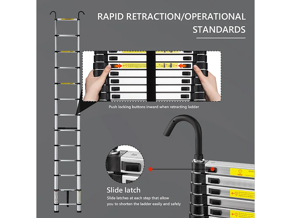 Échelle Télescopique 3,8M en Aluminium Bricolage Pliable, Charge Maximale 150kg