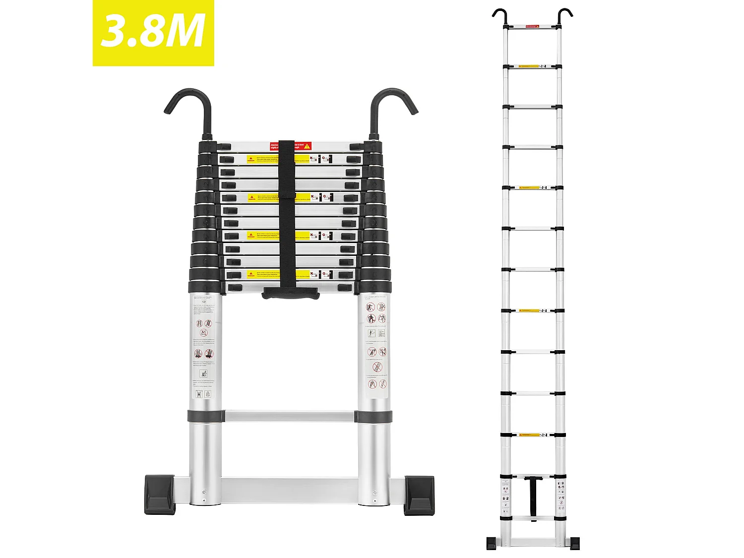 Opvouwbare DIY Telescoopladder van Aluminium 3,8M, Maximale Belasting 150kg
