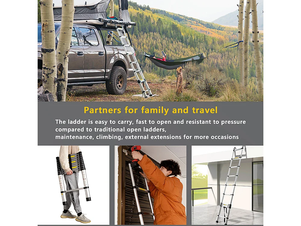 Opvouwbare DIY Telescoopladder van Aluminium 3,8M, Maximale Belasting 150kg