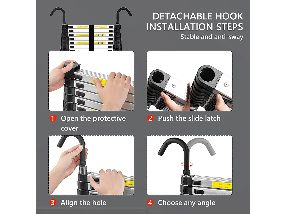 Échelle Télescopique 3,8M en Aluminium Bricolage Pliable, Charge Maximale 150kg