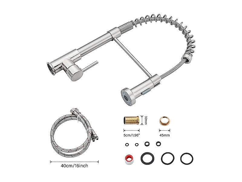 Mélangeur de cuisine, douchette orientable 360°, finition laiton