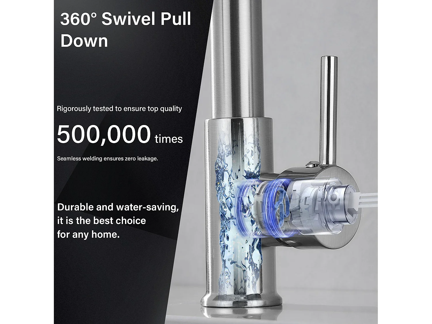 Mélangeur de cuisine, douchette orientable 360°, finition laiton