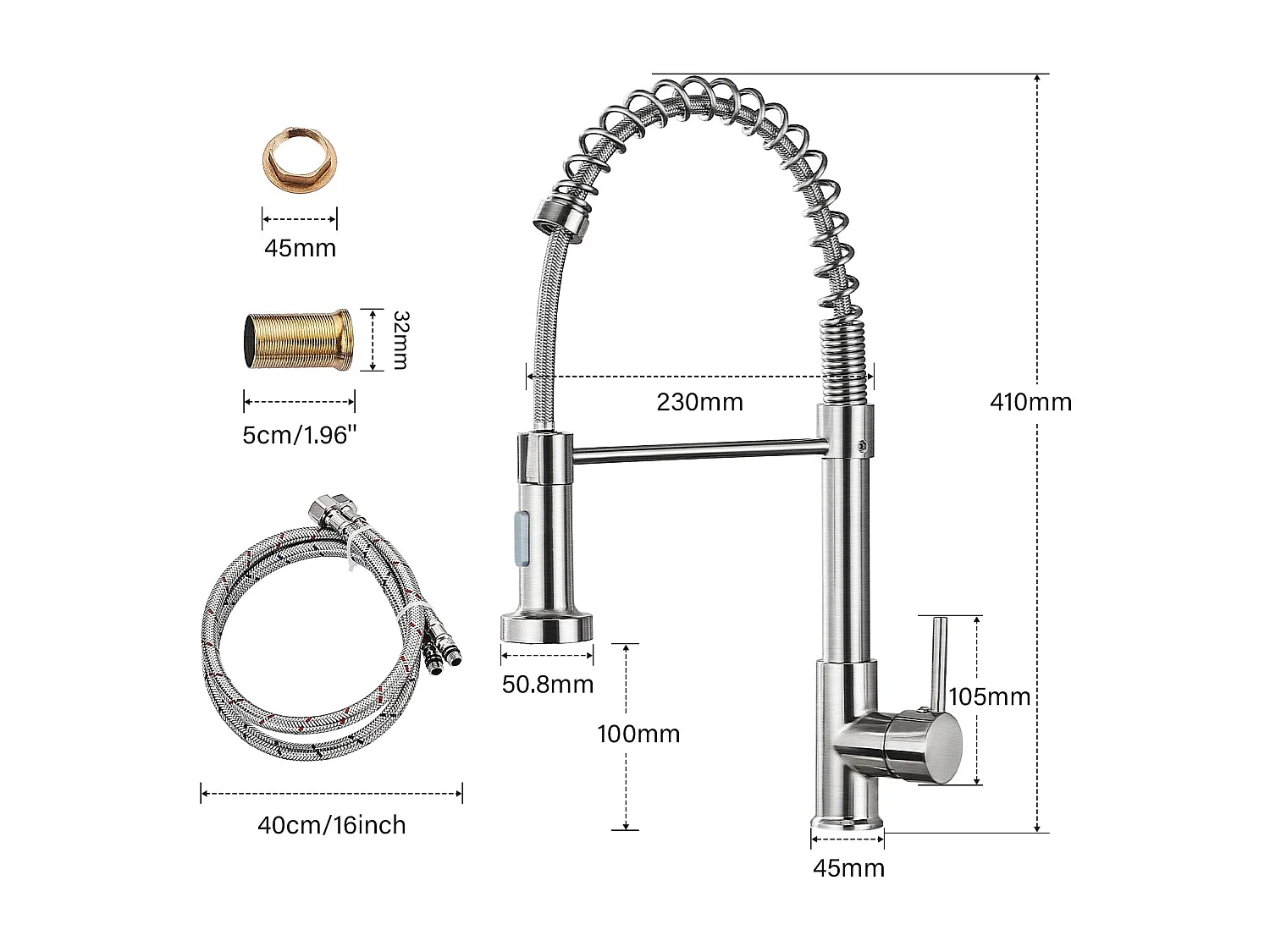 Mélangeur de cuisine, douchette orientable 360°, finition laiton