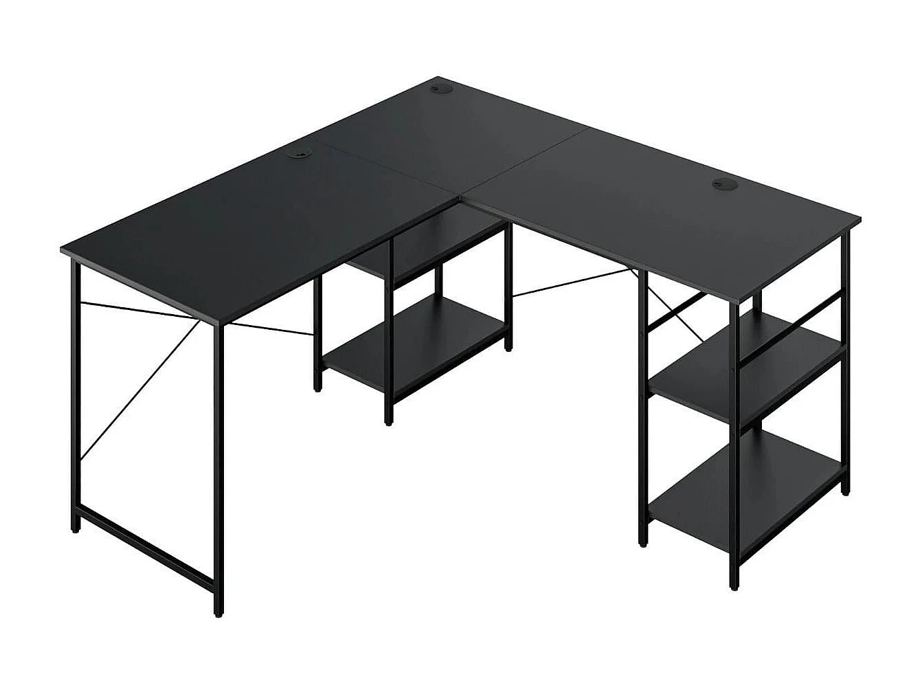 Ampia scrivania per computer a forma di L, Scrivania ad angolo convertibile con 4 ripiani di stoccaggio Nero