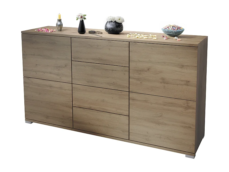 Credenza Rova V1 – Mobile con 4 Ante e 4 Cassetti, Quercia Evoca/Quercia Evoca (138,5 x 75,5 x 35)