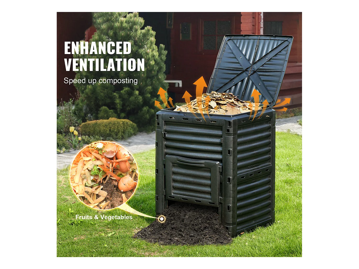 Conteneur de Compost pour Jardin SucceBuy, 300 L, Composteur Sans BPA, Grand, Facile à Ensemencer