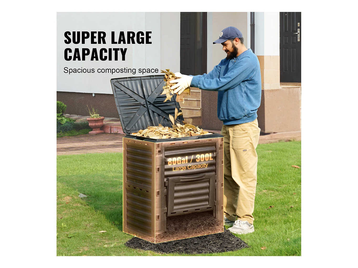 Conteneur de Compost pour Jardin SucceBuy, 300 L, Composteur Sans BPA, Grand, Facile à Ensemencer