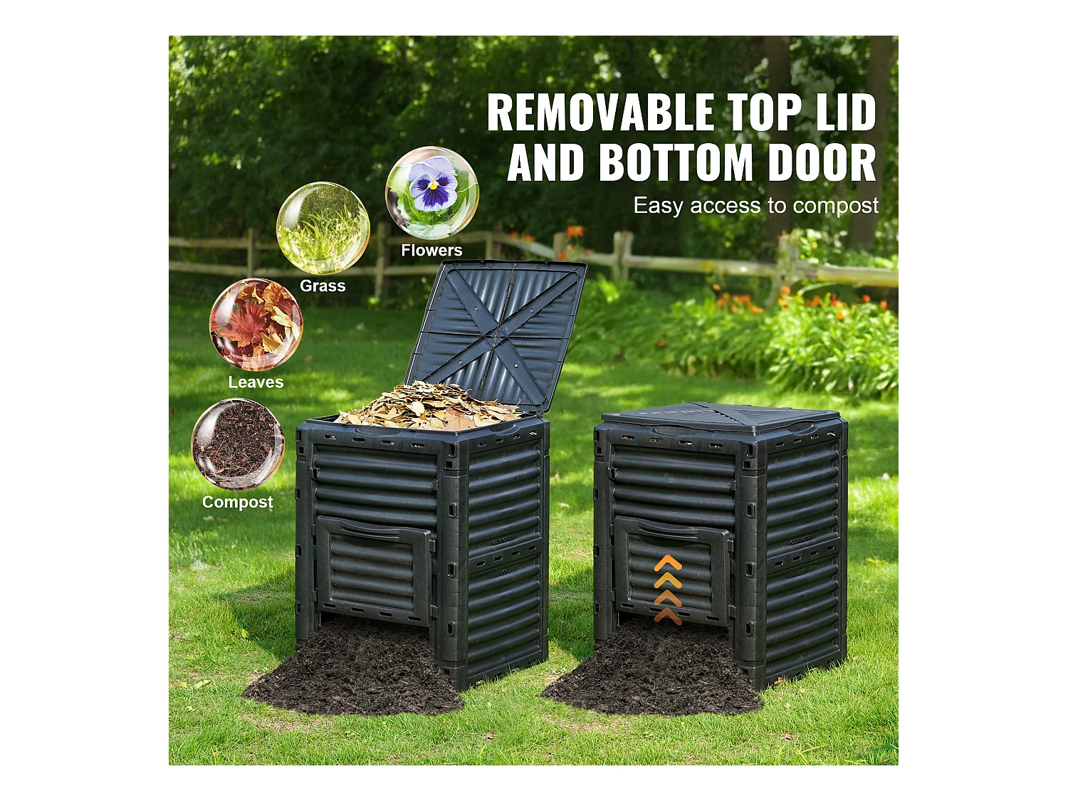 Conteneur de Compost pour Jardin SucceBuy, 300 L, Composteur Sans BPA, Grand, Facile à Ensemencer