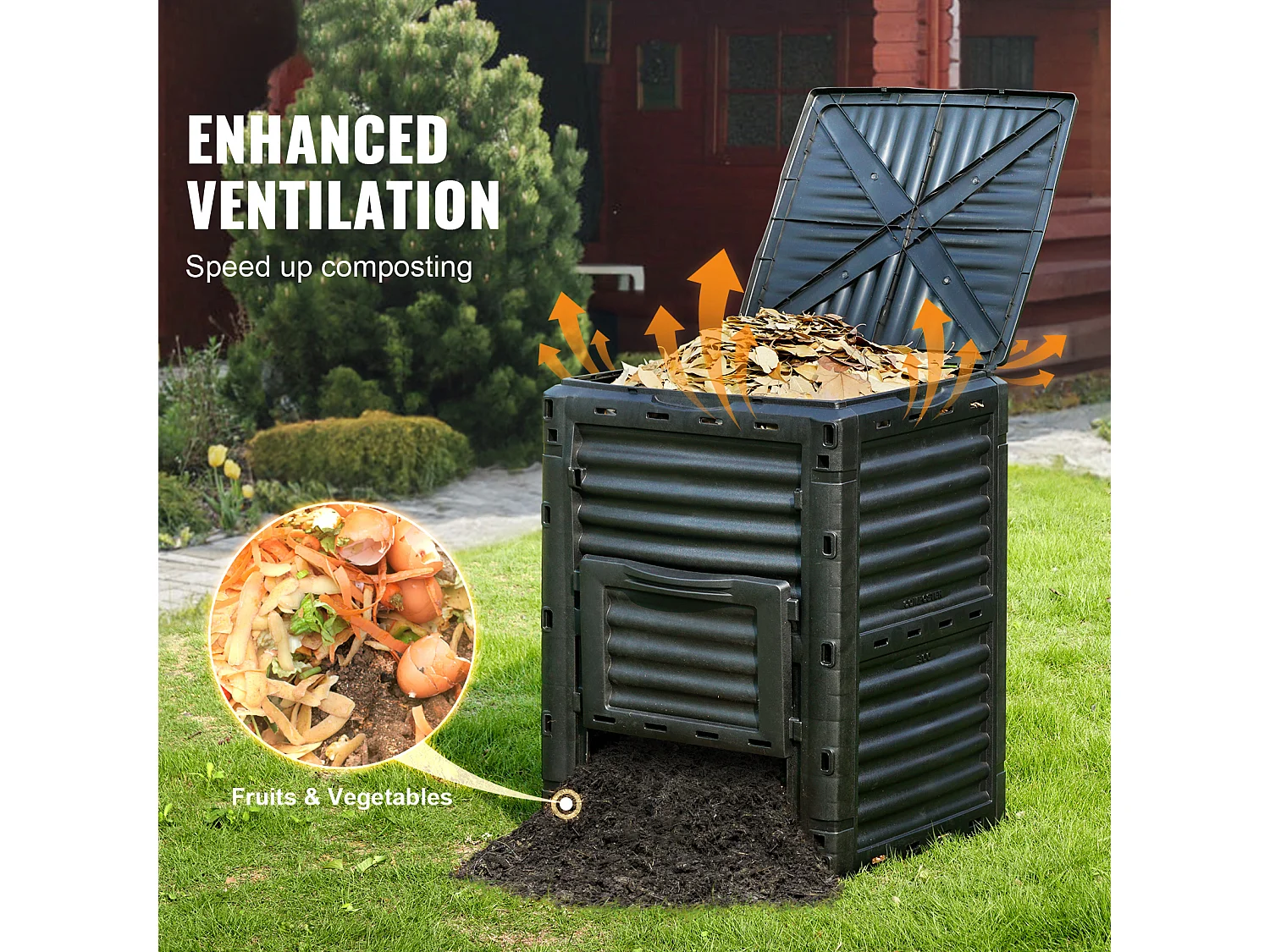 Conteneur de Compost pour Jardin SucceBuy, 300 L, Composteur Sans BPA, Grand, Facile à Ensemencer