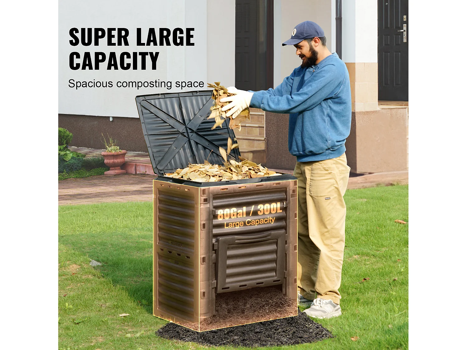 Conteneur de Compost pour Jardin SucceBuy, 300 L, Composteur Sans BPA, Grand, Facile à Ensemencer