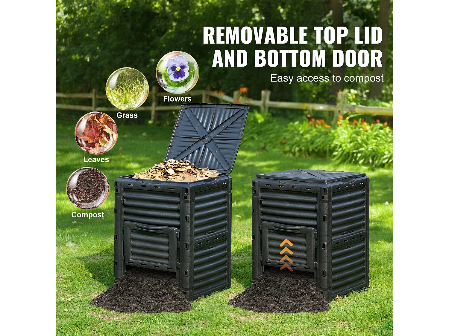 Conteneur de Compost pour Jardin SucceBuy, 300 L, Composteur Sans BPA, Grand, Facile à Ensemencer