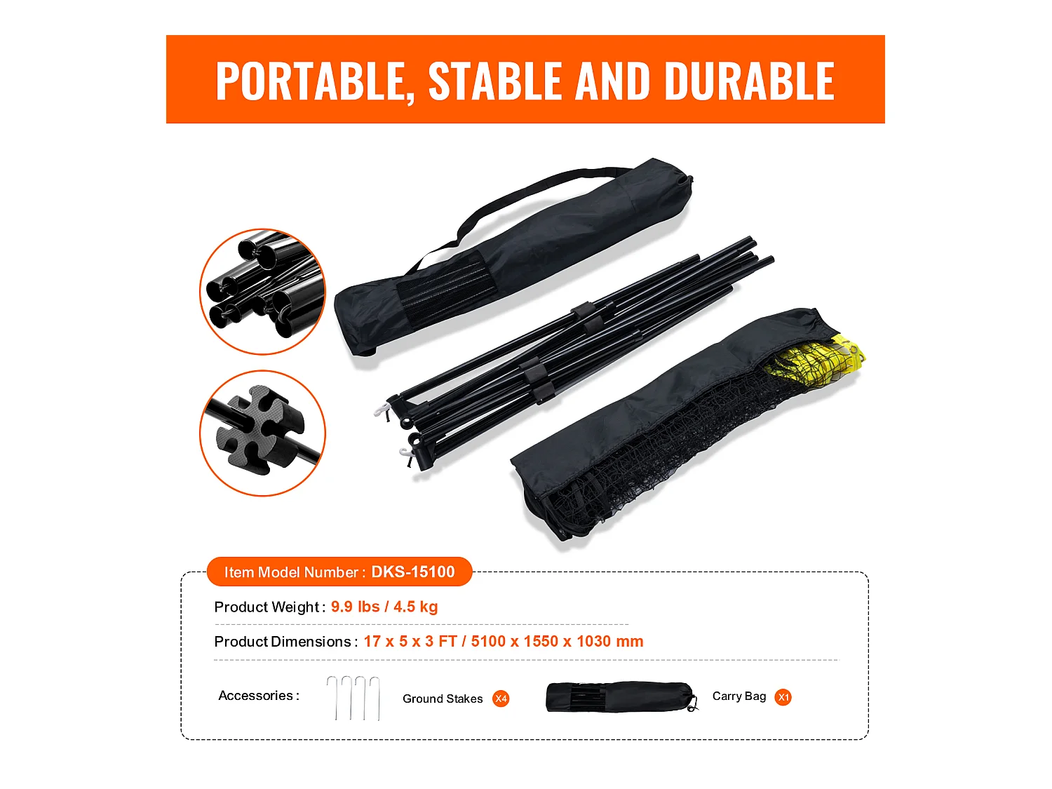 Filet de Badminton, SucceBuy Ensemble de Filets de Badminton Portables 510 cm pour Tennis, Pickleball et Volley-ball