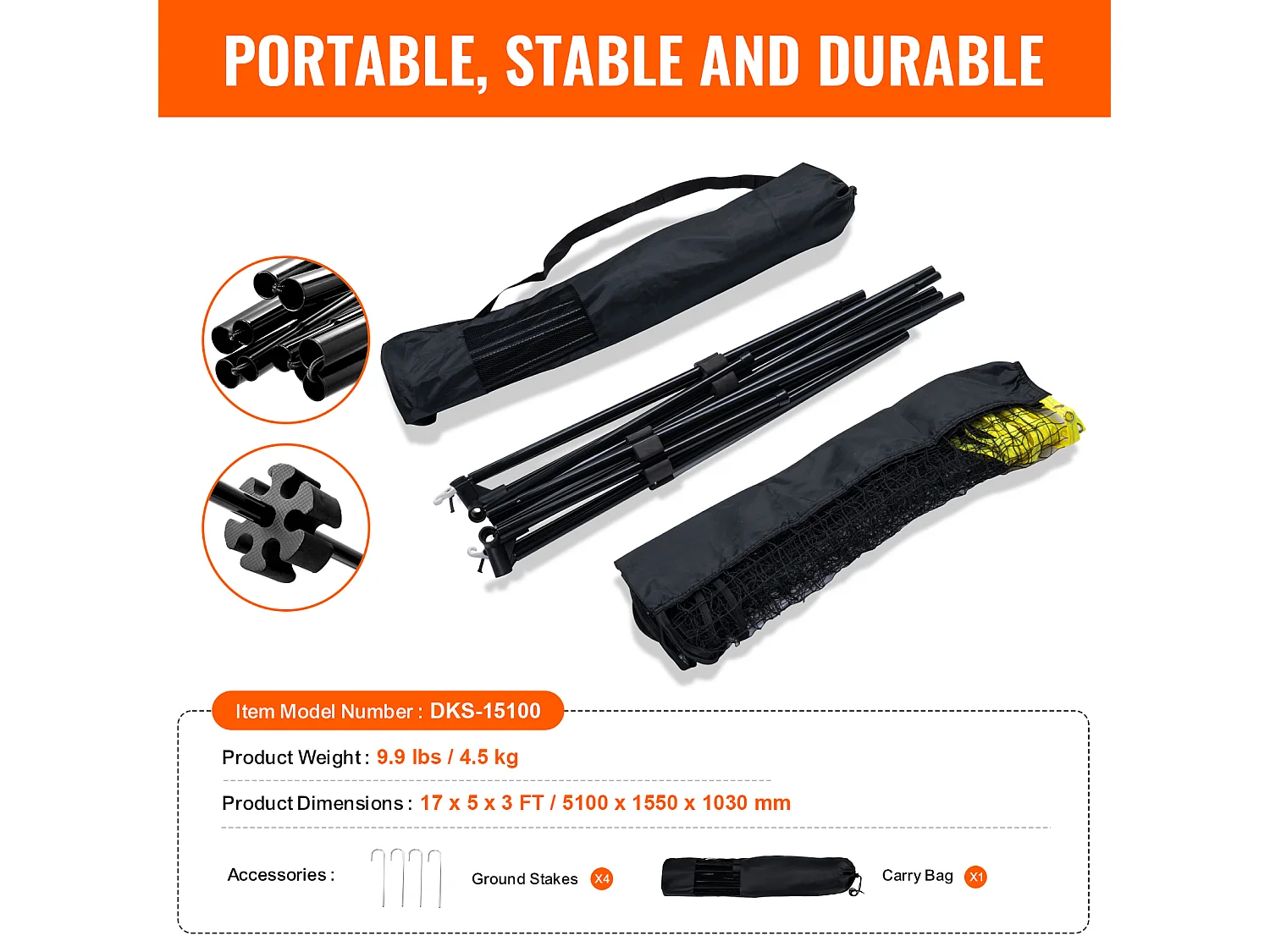 Rete da Badminton, SucceBuy Rete da Badminton Portatile 510 cm per Pallavolo, Pickleball e Tennis