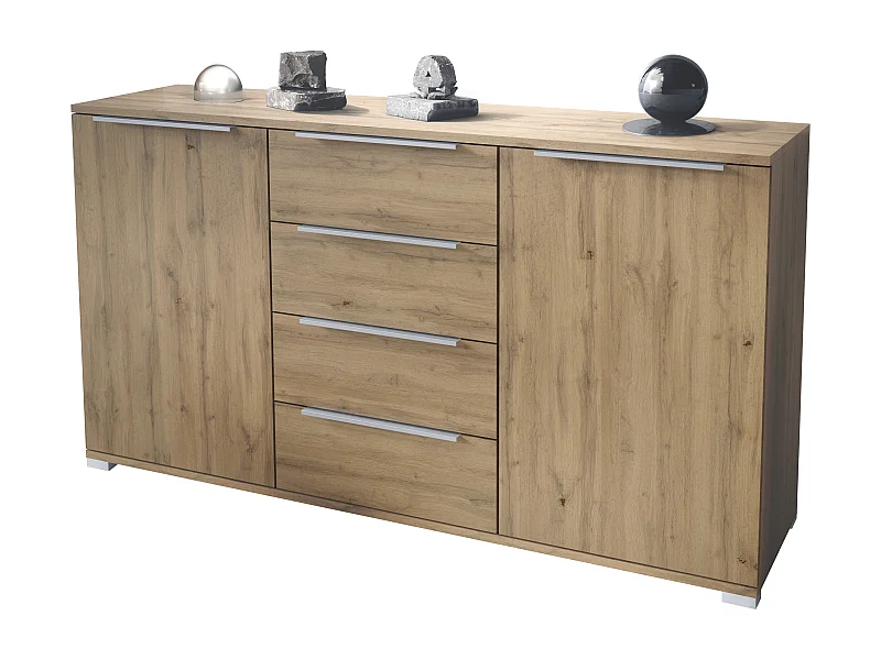 Credenza Linio V1, Madia con 2 ante e 4 cassetti, Quercia Evoca / Quercia Evoca (138,5 x 75,5 x 35 cm)