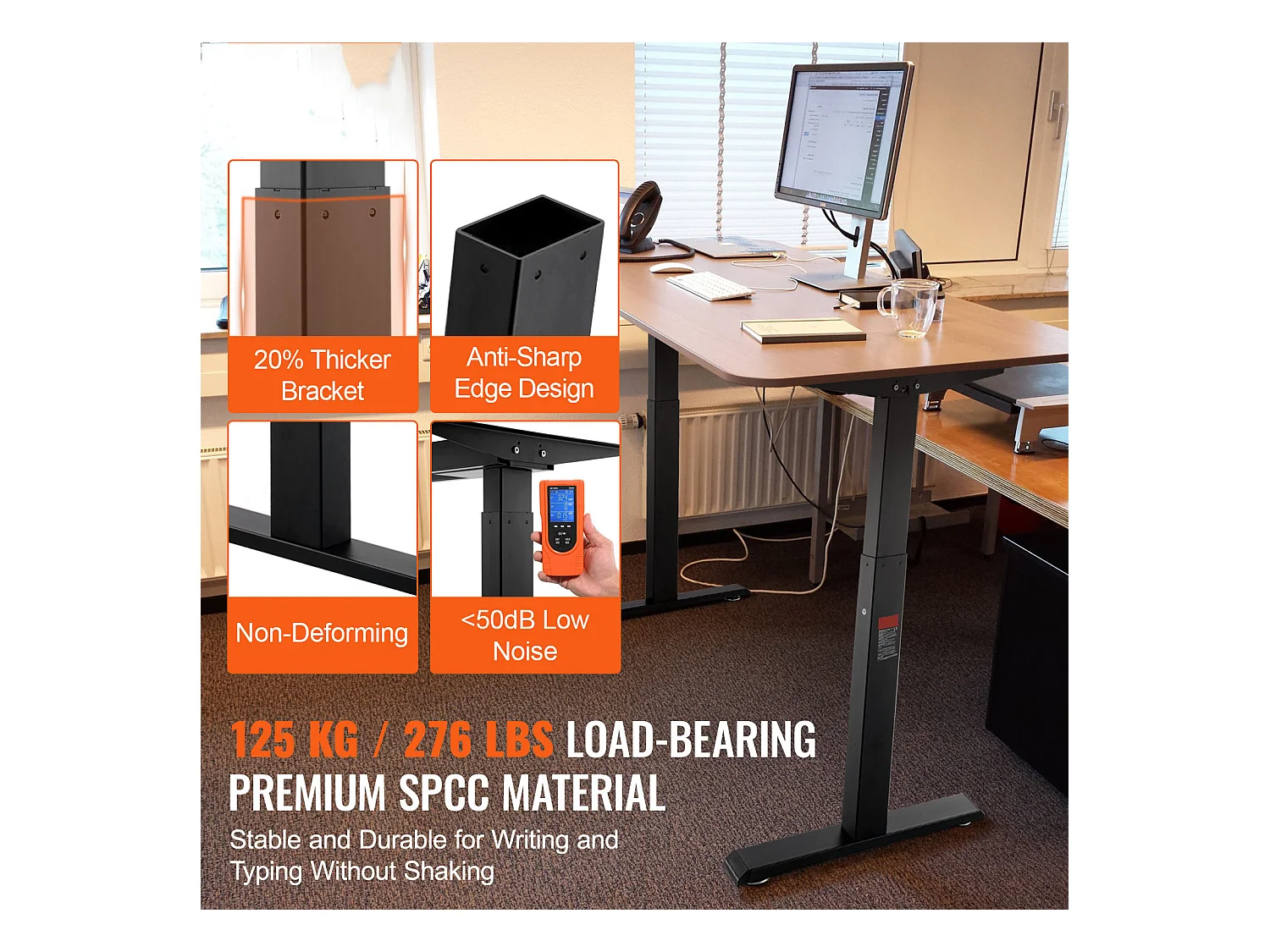 Cadre de Bureau SucceBuy Debout Électrique à Double Moteur,Base de Poste de Travail Ergonomique pour Maison, Bureau, Noir