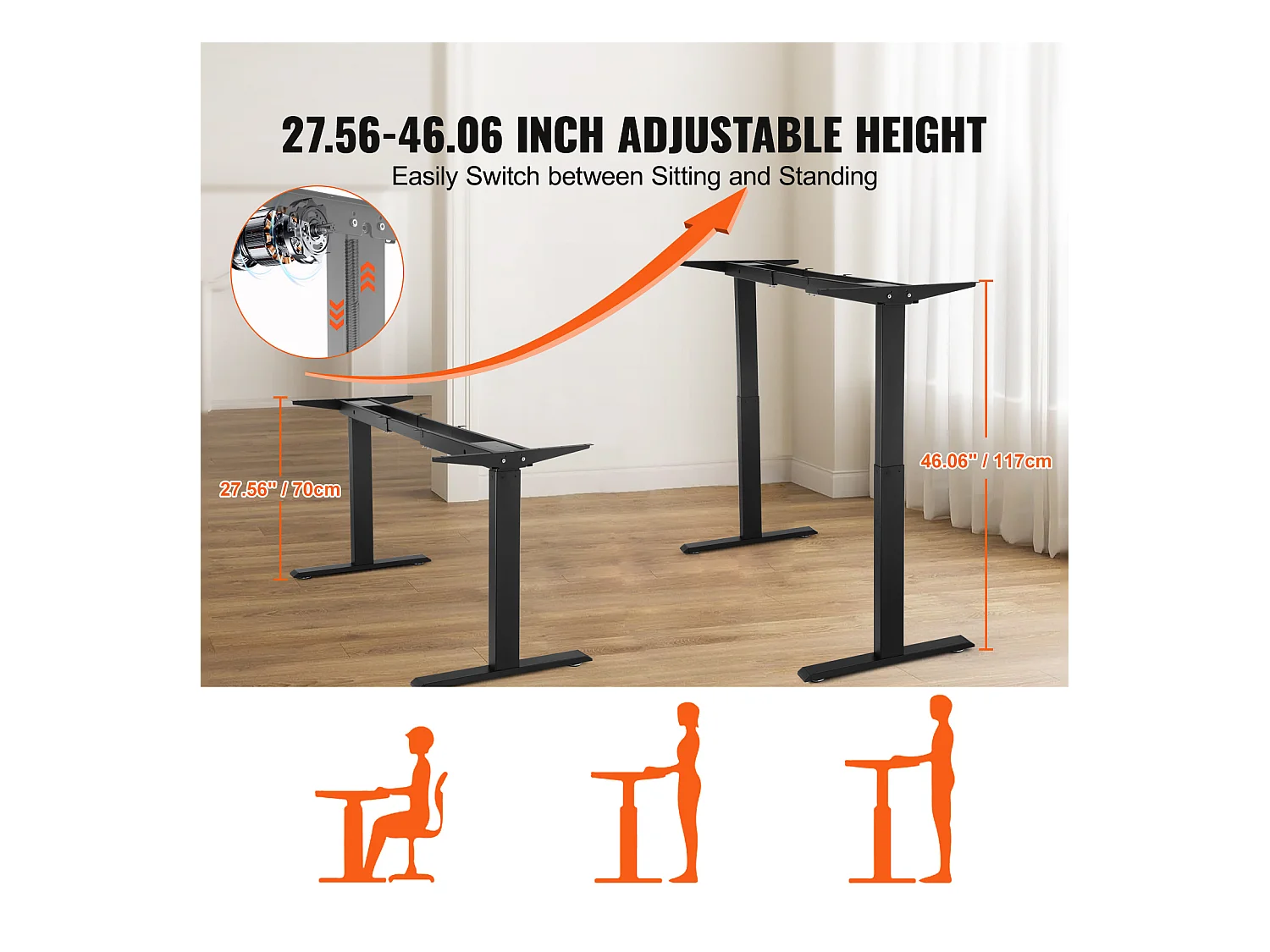 Cadre de Bureau SucceBuy Debout Électrique à Double Moteur,Base de Poste de Travail Ergonomique pour Maison, Bureau, Noir