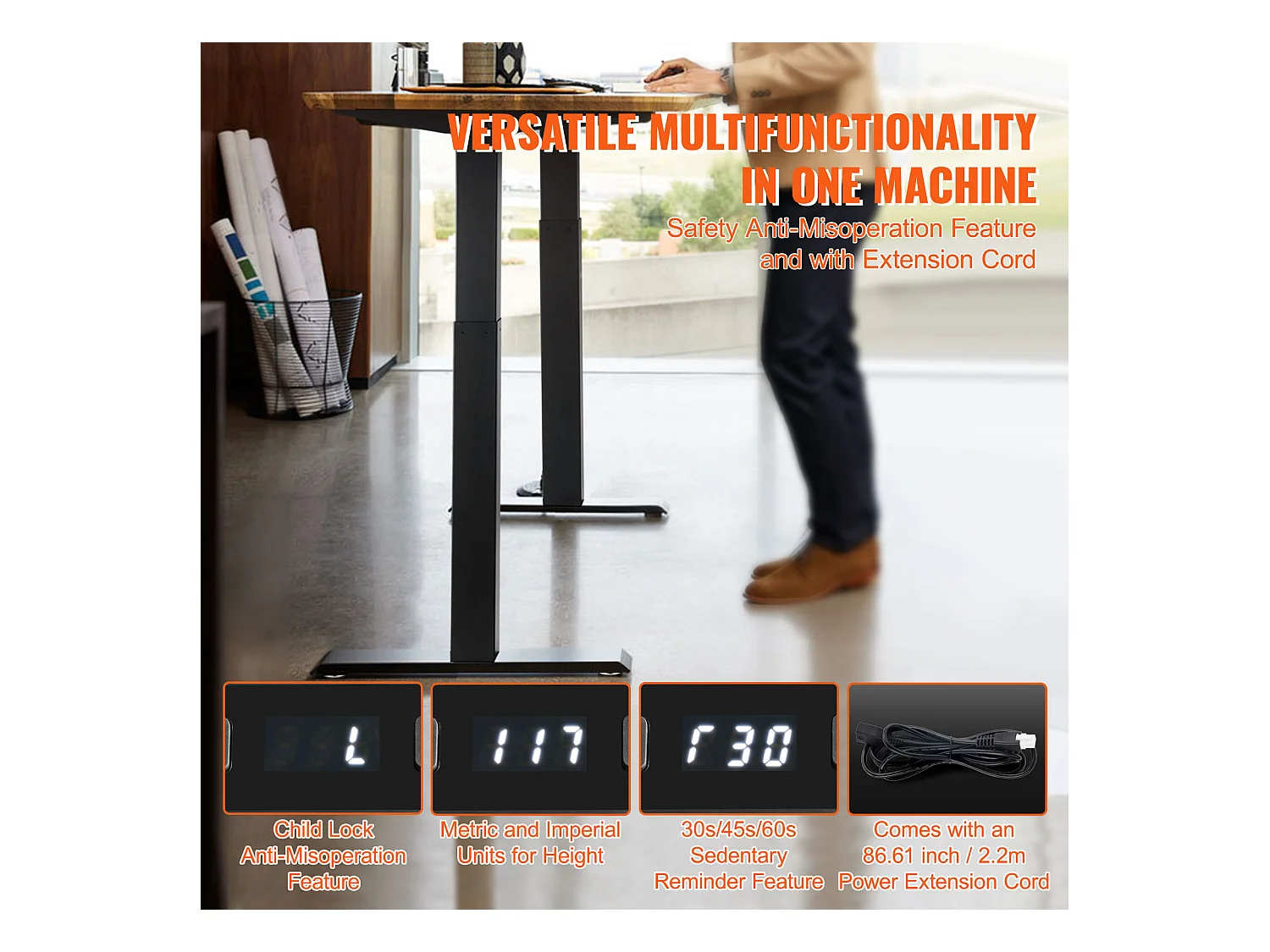 Cadre de Bureau SucceBuy Debout Électrique à Double Moteur,Base de Poste de Travail Ergonomique pour Maison, Bureau, Noir