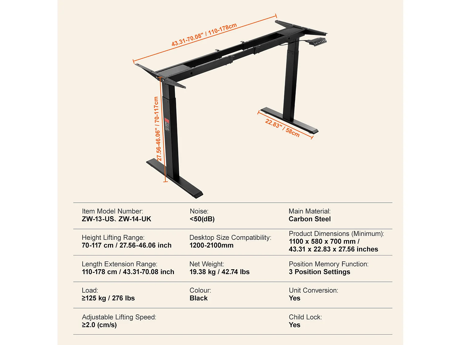 Cadre de Bureau SucceBuy Debout Électrique à Double Moteur,Base de Poste de Travail Ergonomique pour Maison, Bureau, Noir