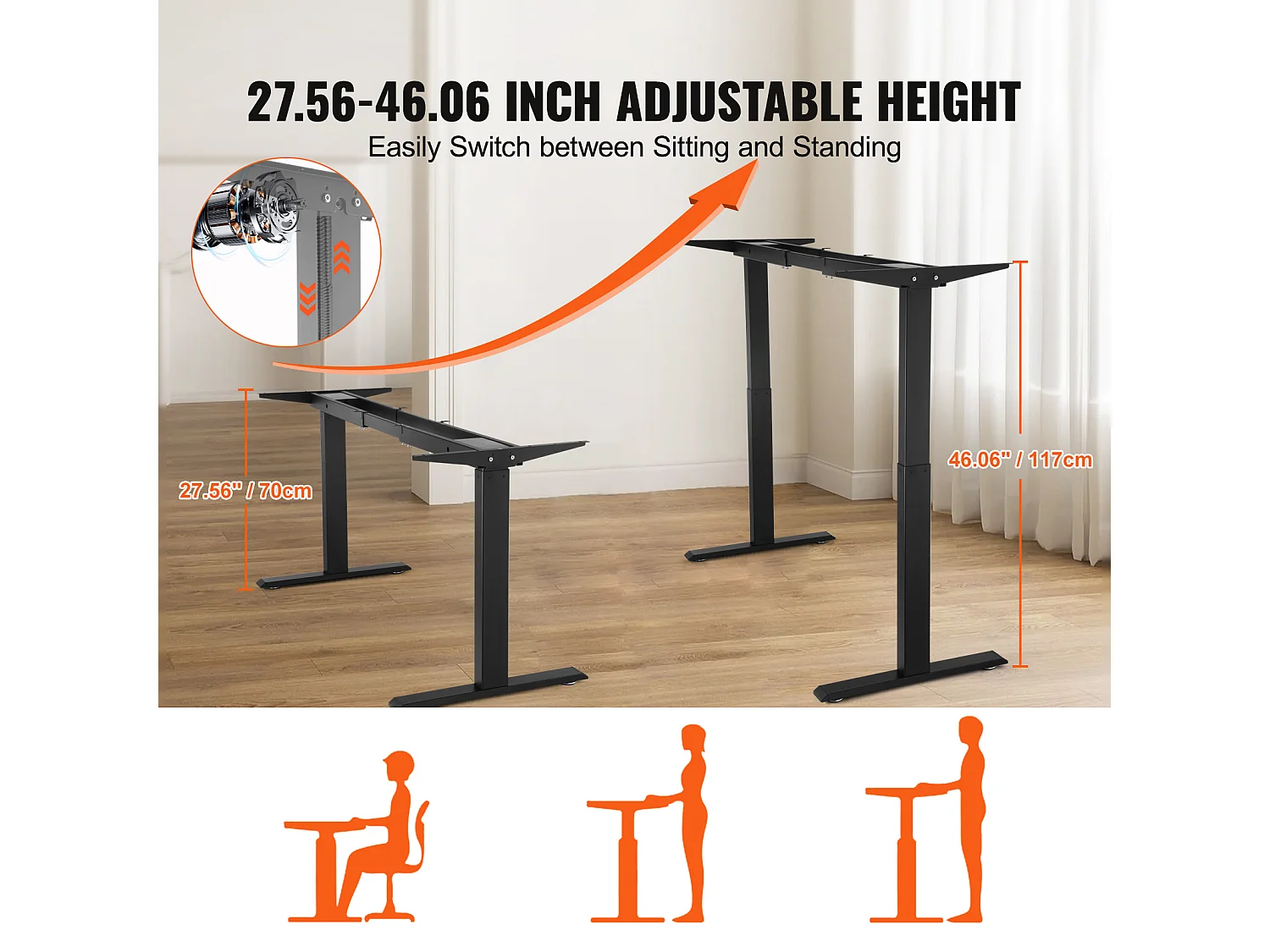 Cadre de Bureau SucceBuy Debout Électrique à Double Moteur,Base de Poste de Travail Ergonomique pour Maison, Bureau, Noir