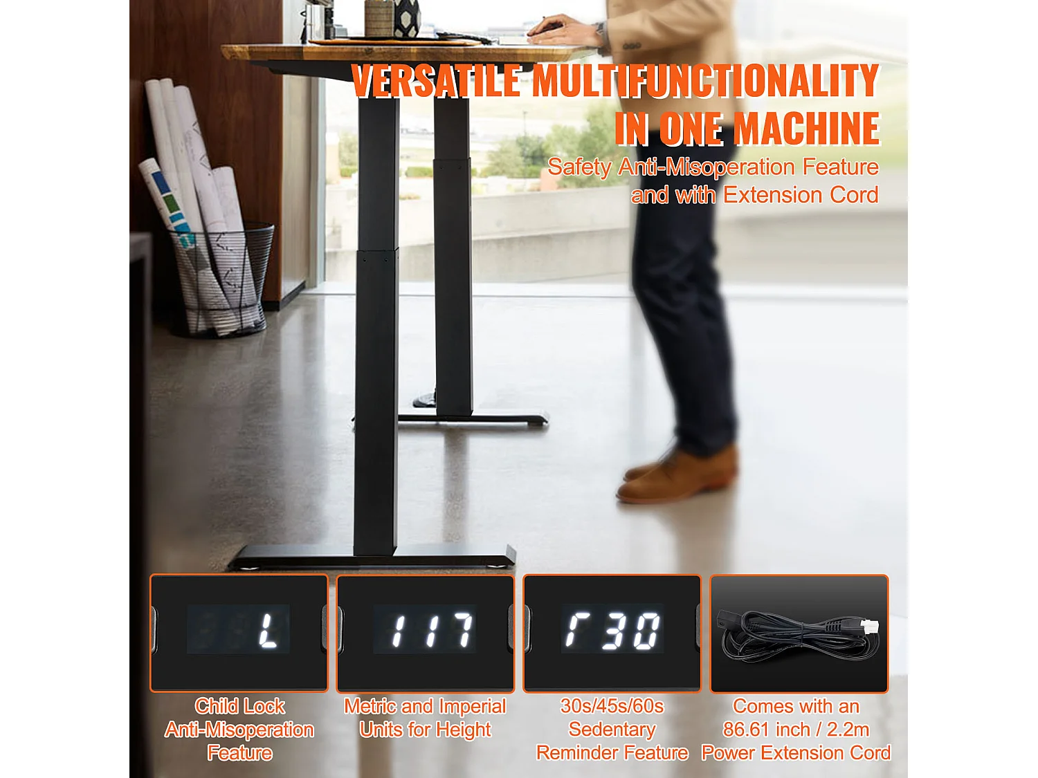 Cadre de Bureau SucceBuy Debout Électrique à Double Moteur,Base de Poste de Travail Ergonomique pour Maison, Bureau, Noir