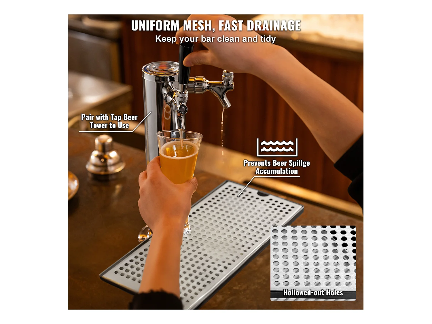 Plateau Égouttoir SucceBuy pour Colonne à Bière en Acier Inoxydable 304, Ce Plateau d'Égouttage de Bière est un Incontournable pour tout Bar