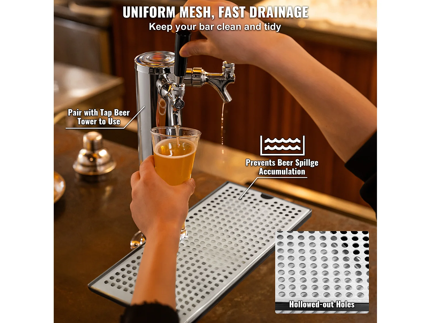Plateau Égouttoir SucceBuy pour Colonne à Bière en Acier Inoxydable 304, Ce Plateau d'Égouttage de Bière est un Incontournable pour tout Bar