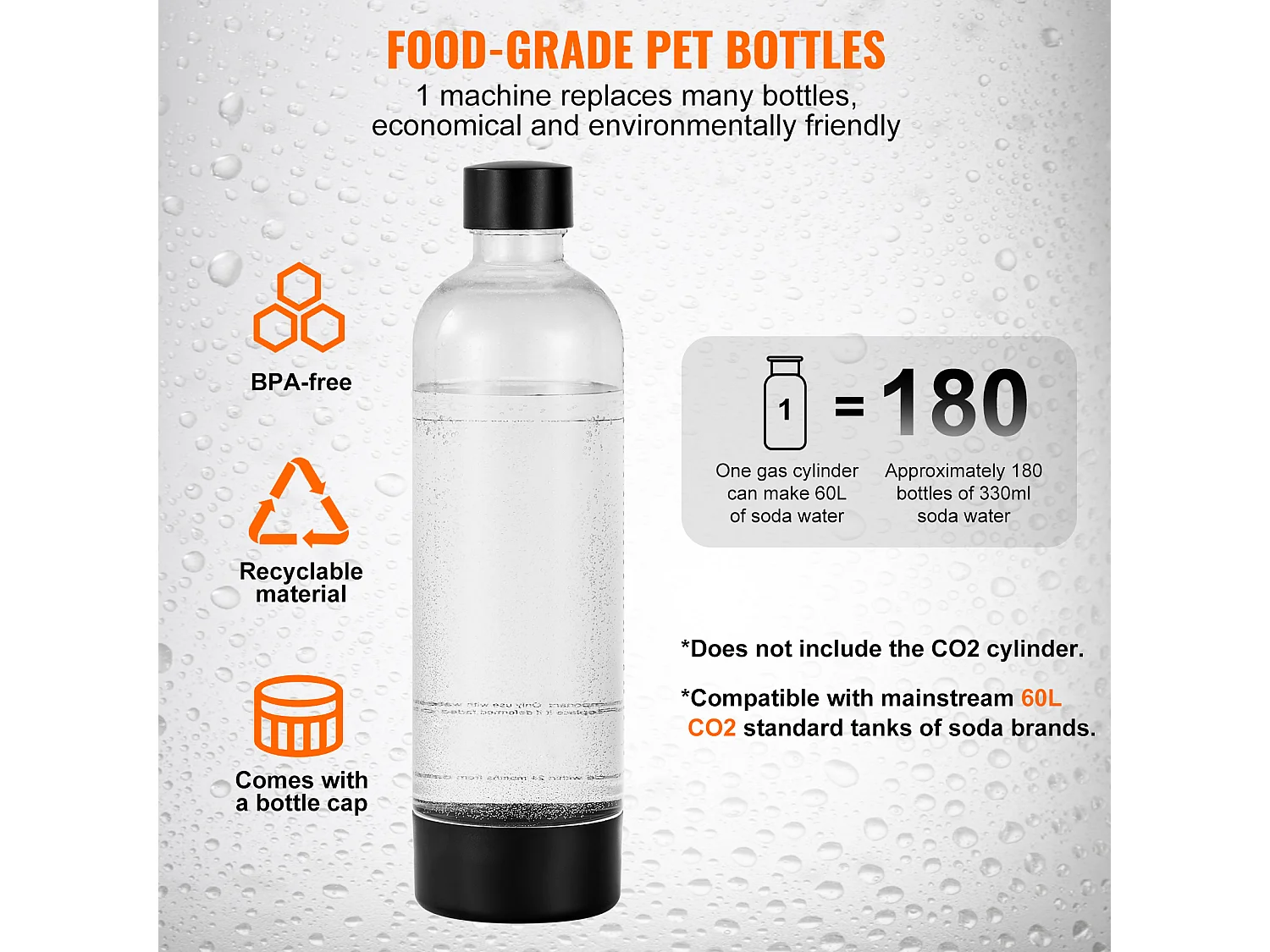 Machine à Eau Pétillante SucceBuy, Carbonateur de Soda pour Usage Domestique, Machine à Eau de Seltz avec Bouteille PET de 1 L sans BPA, Noir