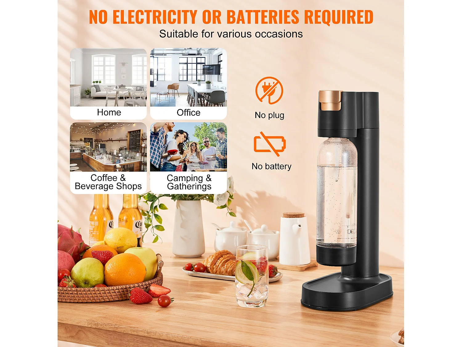 Machine à Eau Pétillante SucceBuy, Carbonateur de Soda pour Usage Domestique, Machine à Eau de Seltz avec Bouteille PET de 1 L sans BPA, Noir