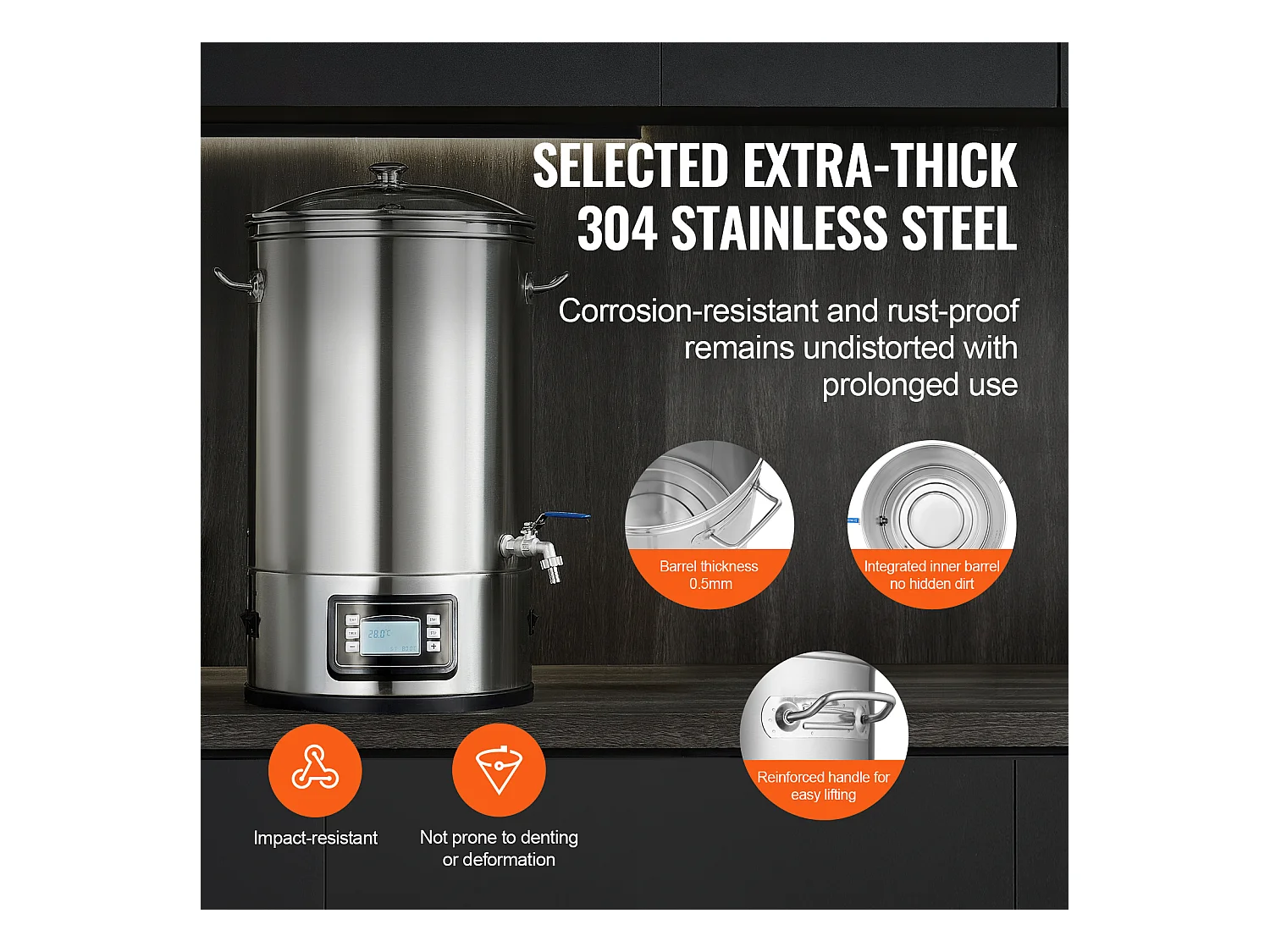 Bollitore per Birra, SucceBuy Kit per la Preparazione Casalinga di Birra in Acciaio Inossidabile, Pentola da 30 Litri con Accessori