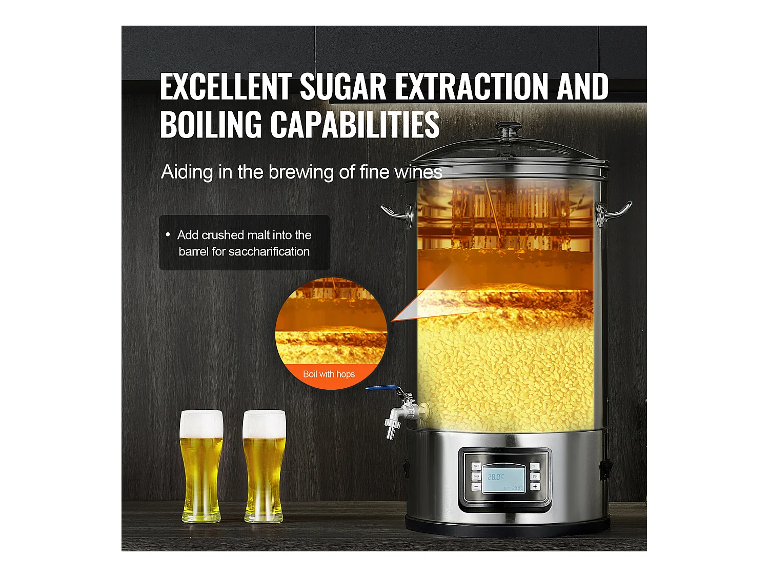 Bollitore per Birra, SucceBuy Kit per la Preparazione Casalinga di Birra in Acciaio Inossidabile, Pentola da 30 Litri con Accessori