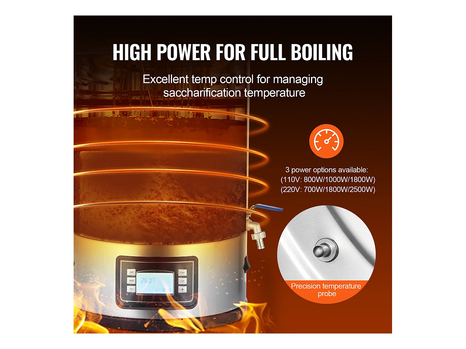 Bollitore per Birra, SucceBuy Kit per la Preparazione Casalinga di Birra in Acciaio Inossidabile, Pentola da 30 Litri con Accessori