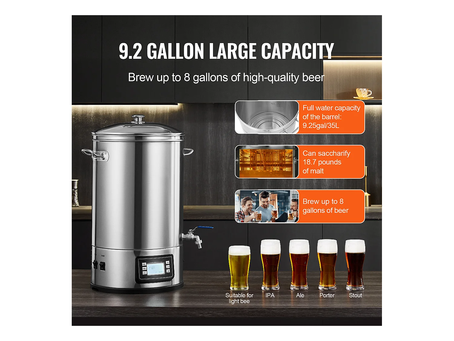 Bollitore per Birra, SucceBuy Kit per la Preparazione Casalinga di Birra in Acciaio Inossidabile, Pentola da 30 Litri con Accessori