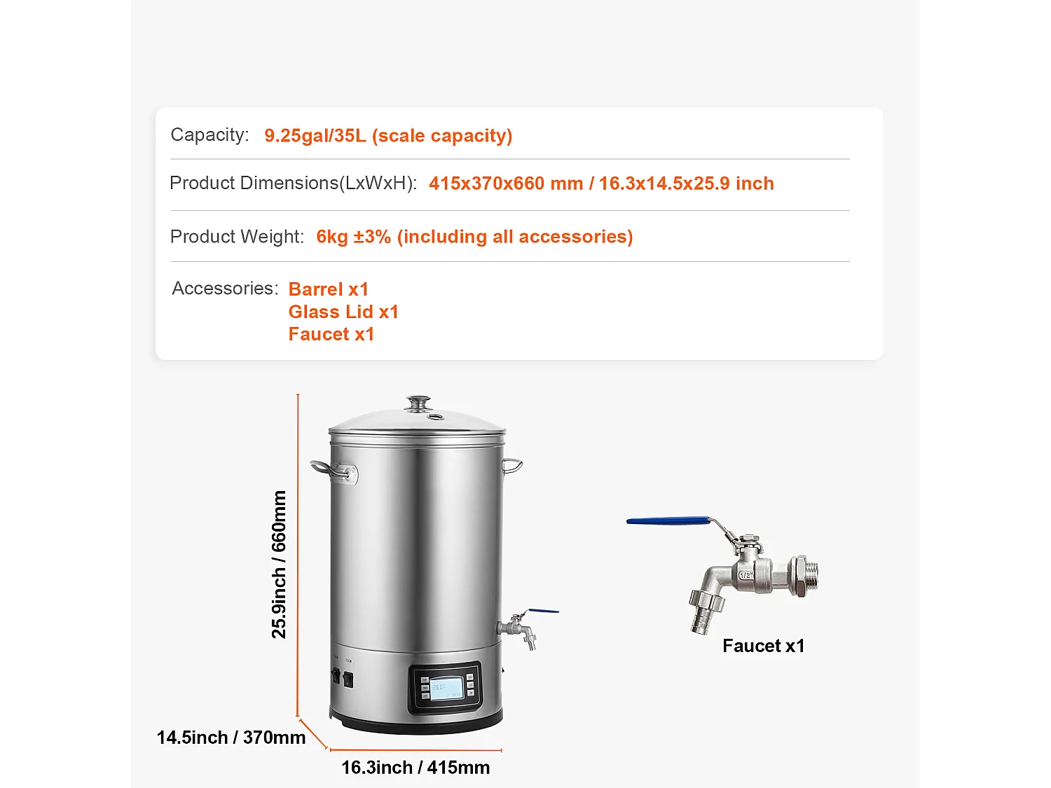 Hervidor de Agua, SucceBuy Kit de Elaboración de Cerveza Casera de Acero Inoxidable, Olla de 30 Litros con Accesorios