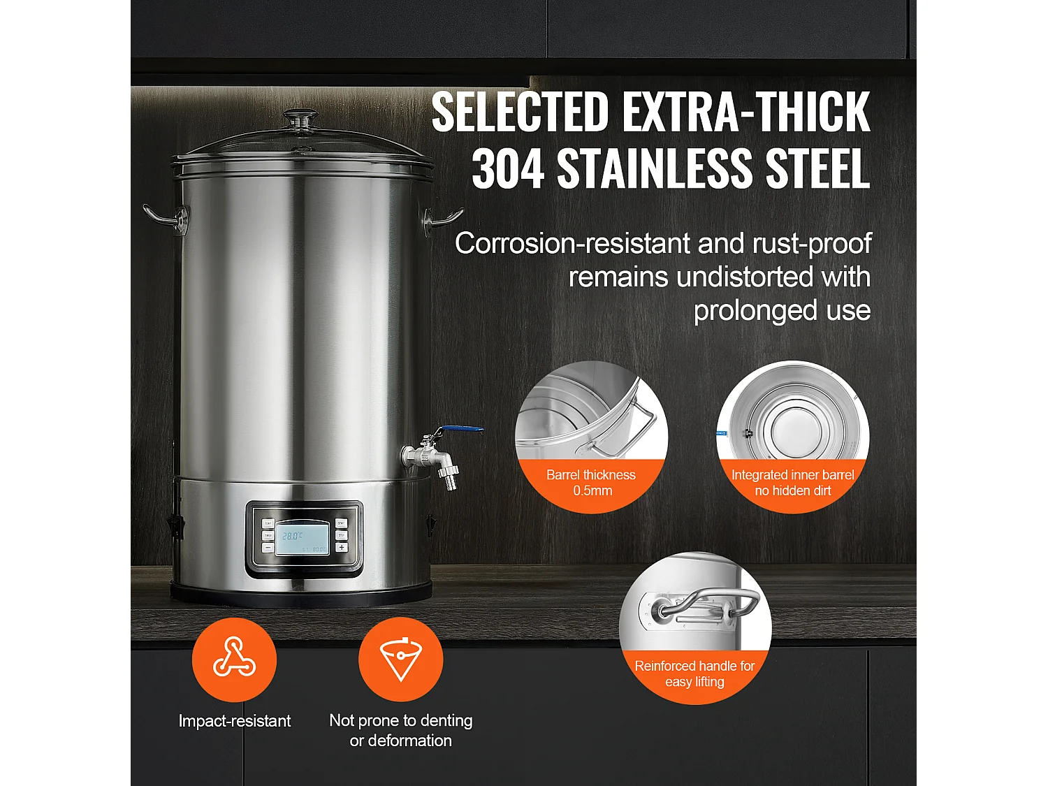 Hervidor de Agua, SucceBuy Kit de Elaboración de Cerveza Casera de Acero Inoxidable, Olla de 30 Litros con Accesorios
