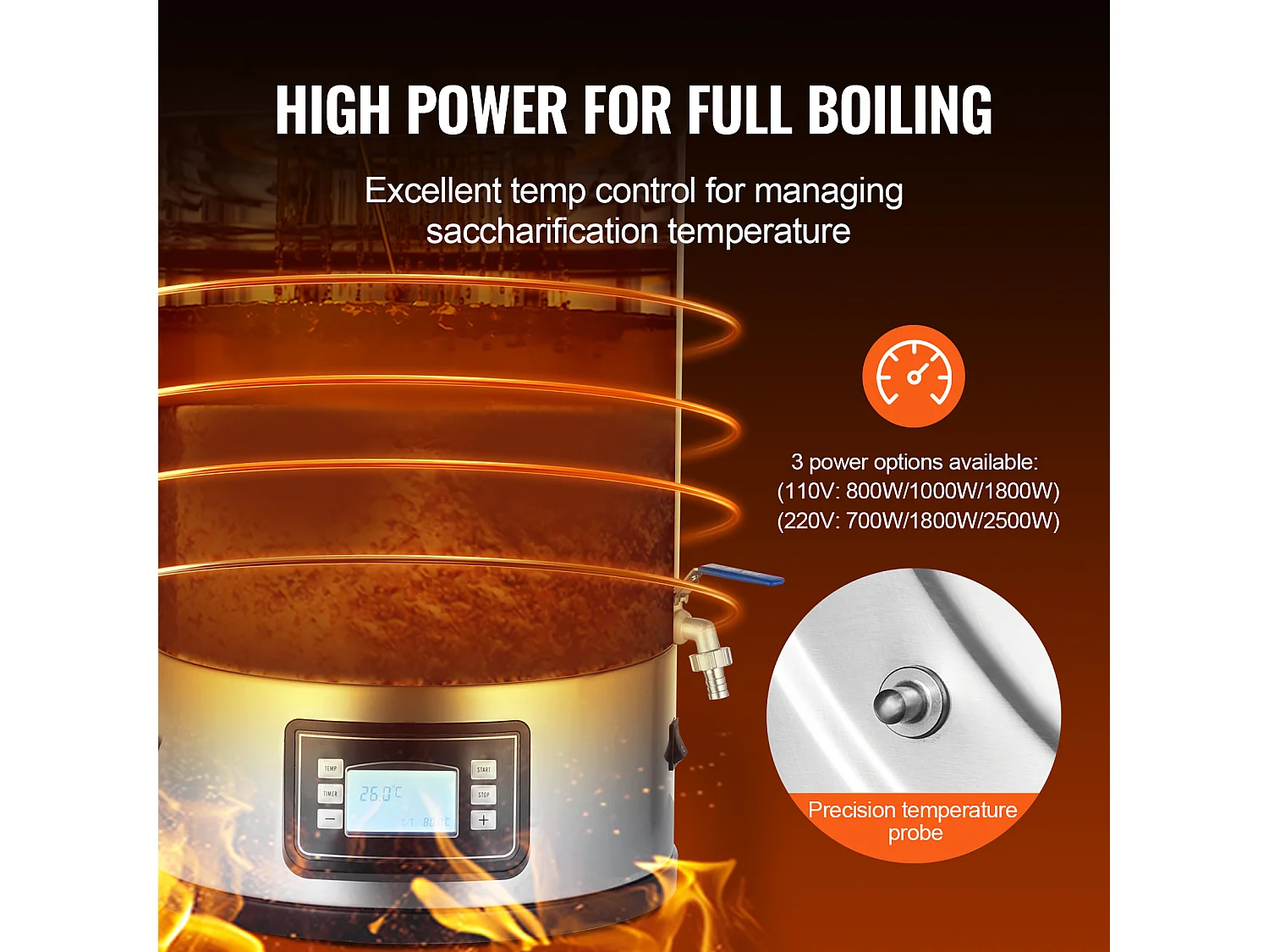 Hervidor de Agua, SucceBuy Kit de Elaboración de Cerveza Casera de Acero Inoxidable, Olla de 30 Litros con Accesorios