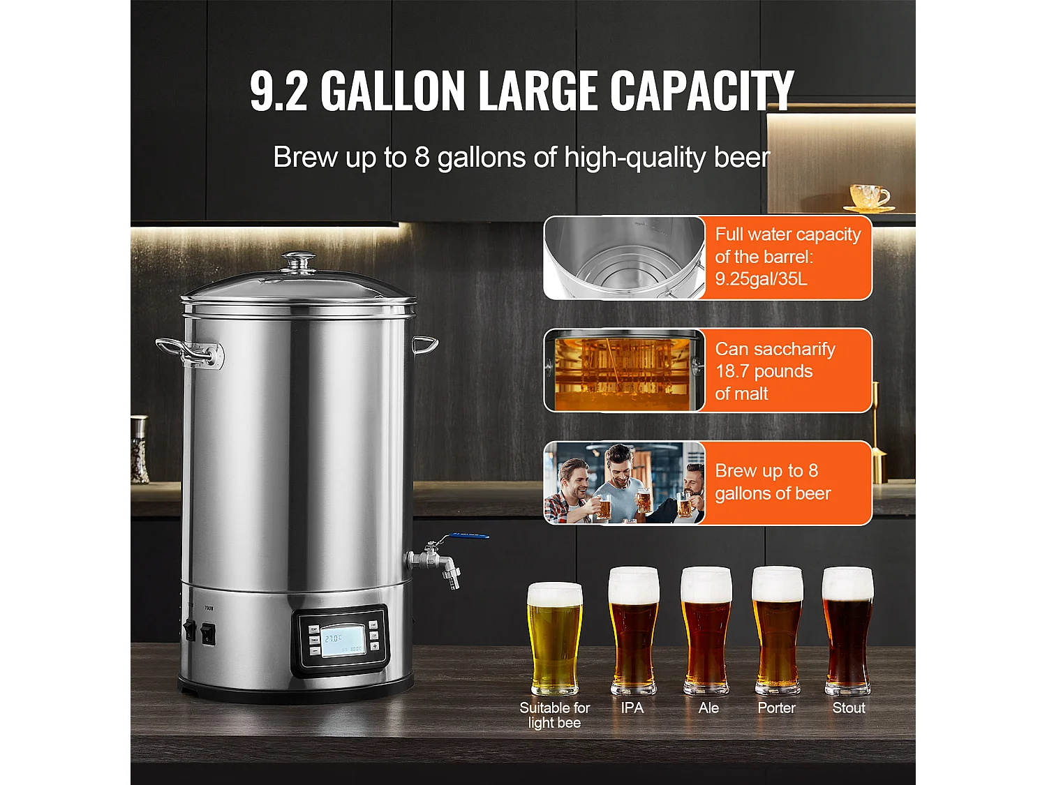 Hervidor de Agua, SucceBuy Kit de Elaboración de Cerveza Casera de Acero Inoxidable, Olla de 30 Litros con Accesorios