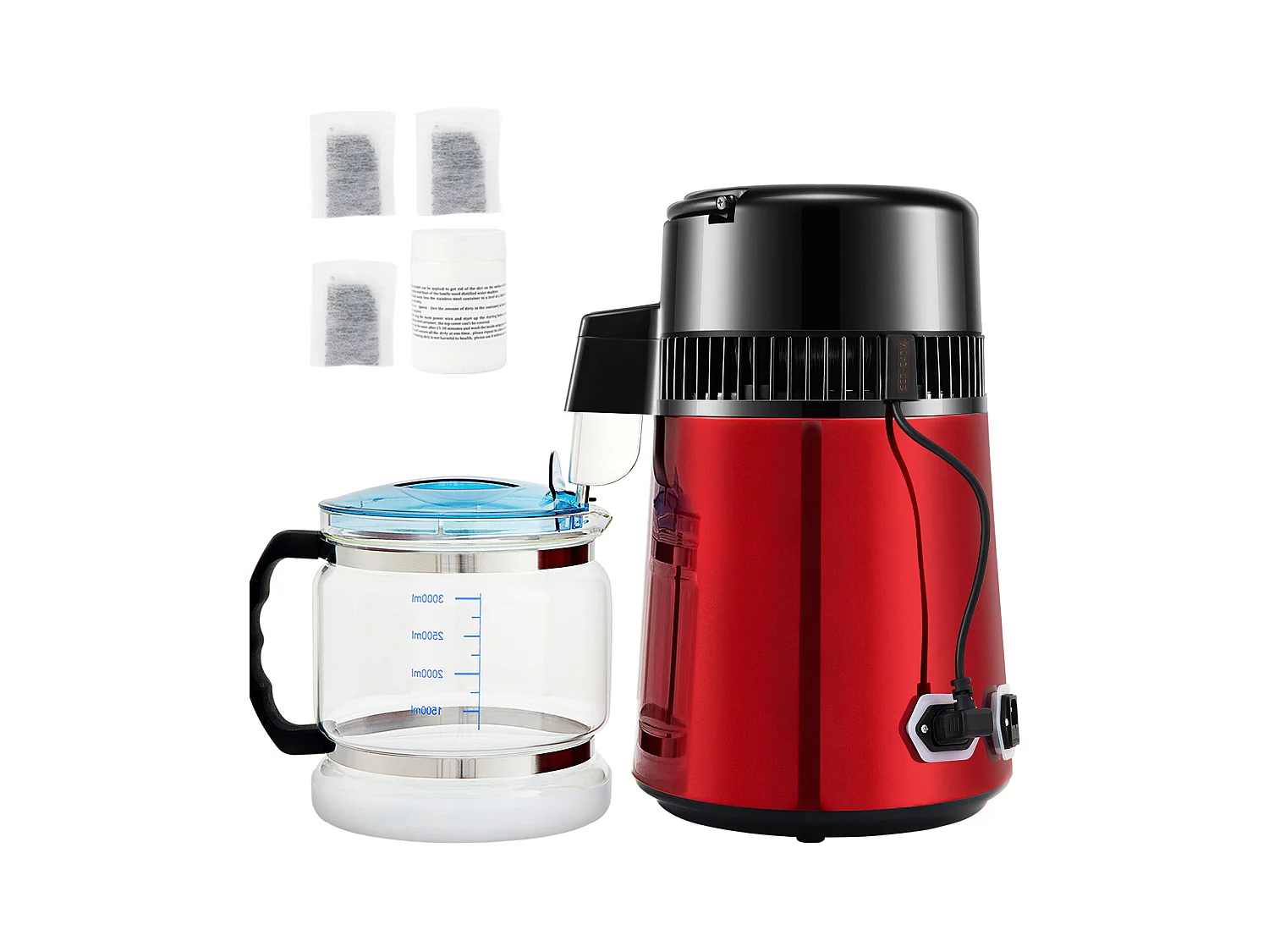 Machine a Eau Distillee SucceBuy, 4L 1L/H avec Minuterie et Affichage de la Température, Rouge