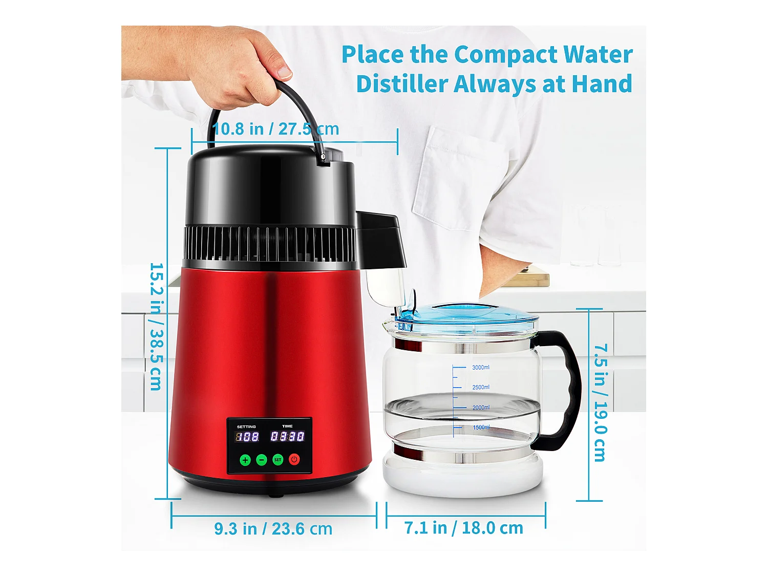 Machine a Eau Distillee SucceBuy, 4L 1L/H avec Minuterie et Affichage de la Température, Rouge