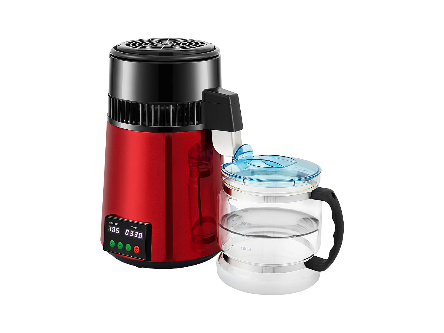 Machine a Eau Distillee SucceBuy, 4L 1L/H avec Minuterie et Affichage de la Température, Rouge