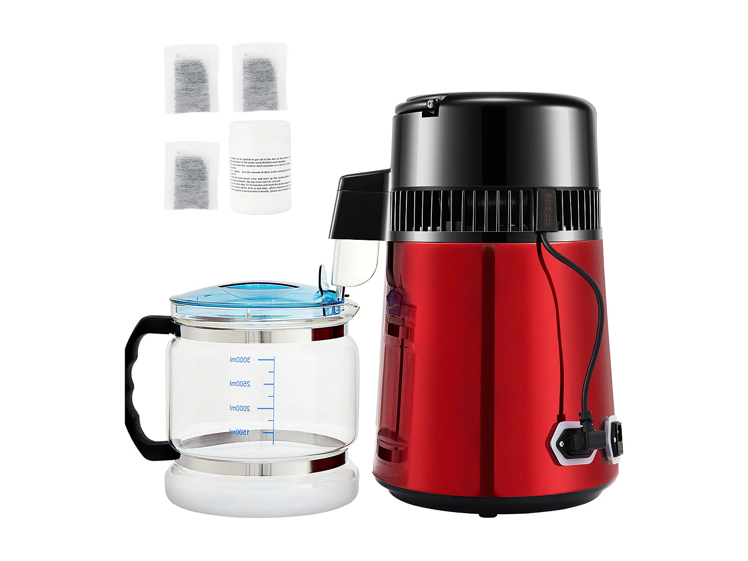 Machine a Eau Distillee SucceBuy, 4L 1L/H avec Minuterie et Affichage de la Température, Rouge