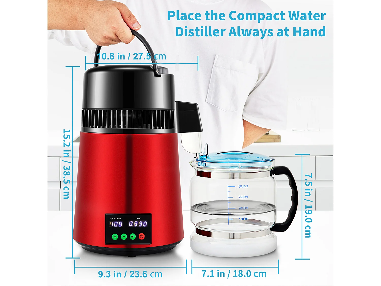 Machine a Eau Distillee SucceBuy, 4L 1L/H avec Minuterie et Affichage de la Température, Rouge