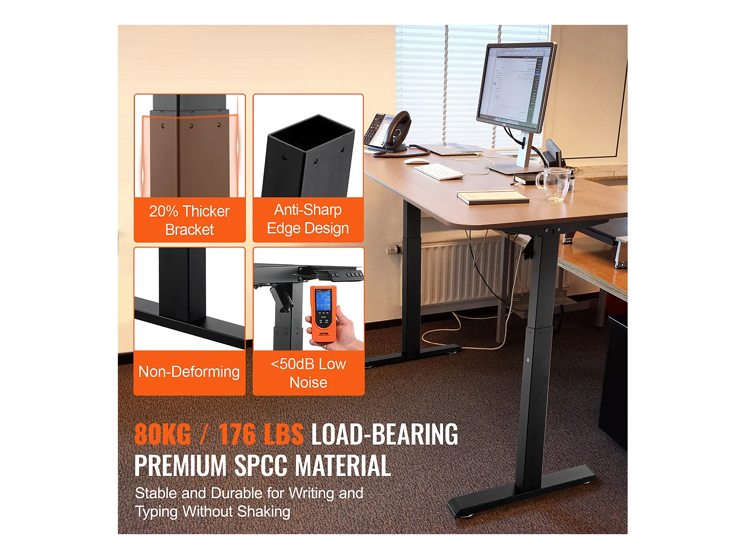 Cadre de Bureau Réglable SucceBuy en Hauteur , 70-117 cm H Noir Bureau/Maison, Base de Poste de Travail Ergonomique pour Maison, Bureau, Noir