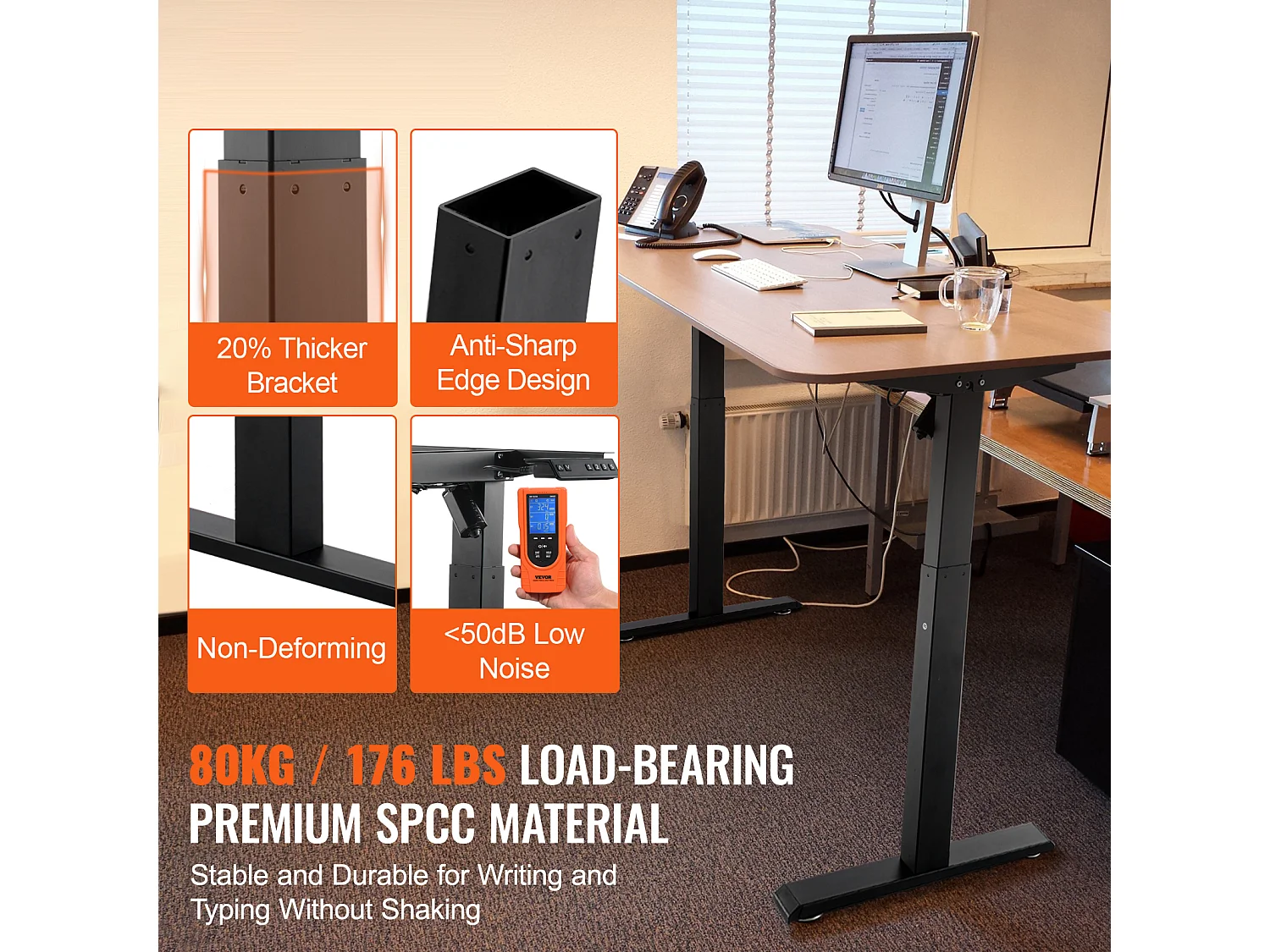 Cadre de Bureau Réglable SucceBuy en Hauteur , 70-117 cm H Noir Bureau/Maison, Base de Poste de Travail Ergonomique pour Maison, Bureau, Noir