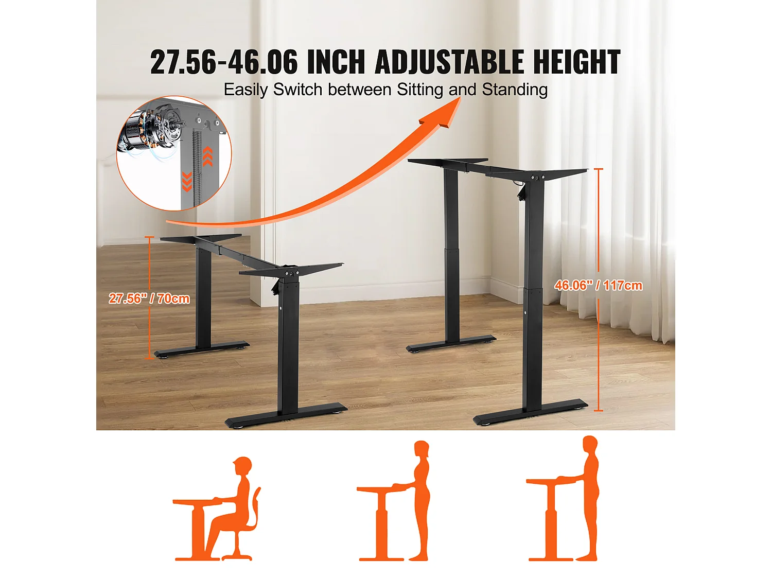 Cadre de Bureau Réglable SucceBuy en Hauteur , 70-117 cm H Noir Bureau/Maison, Base de Poste de Travail Ergonomique pour Maison, Bureau, Noir