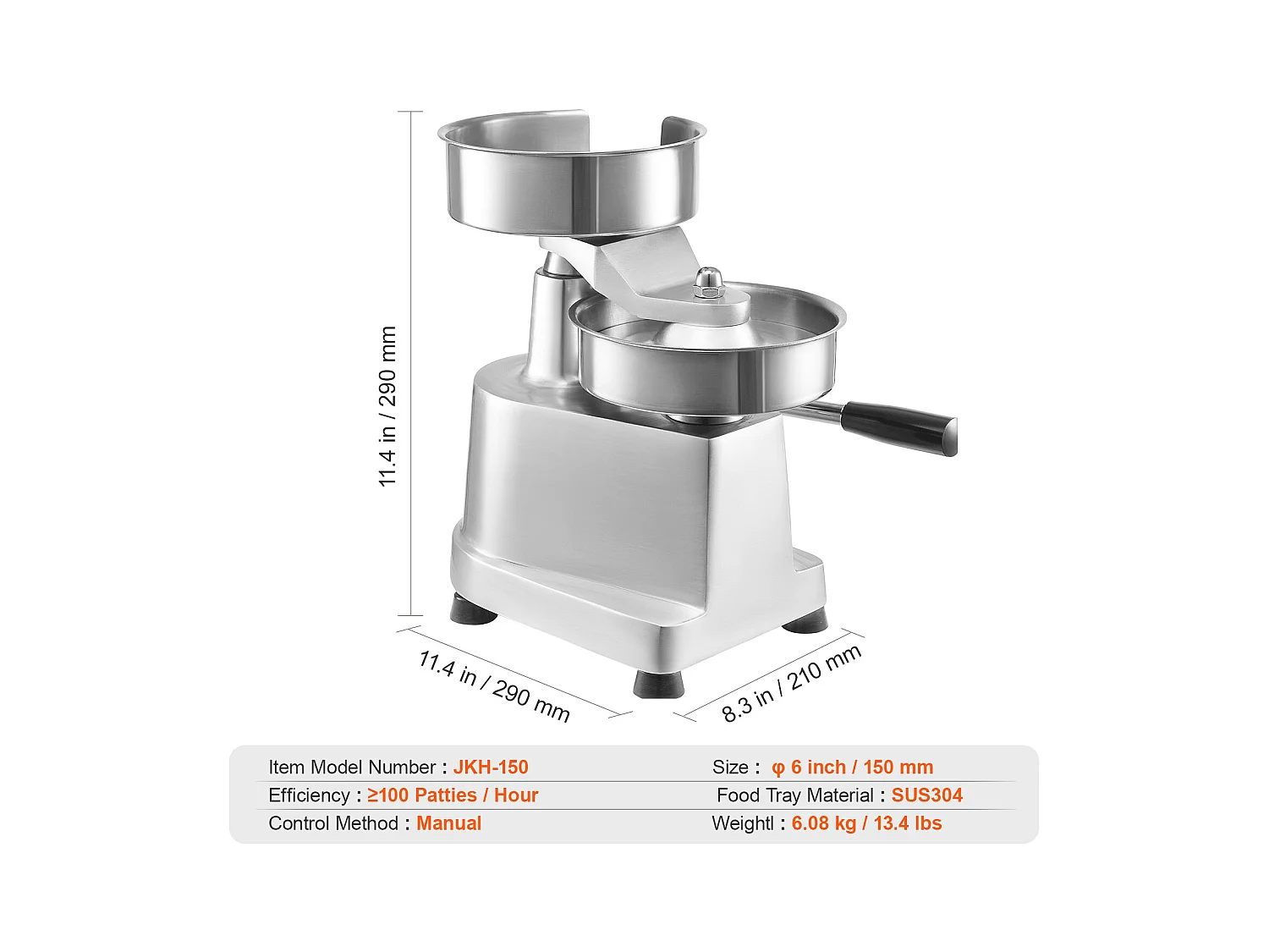 Presse à Hamburger SucceBuy Machine à Galettes de Hamburger 15cm, Presse Commerciale, Formage de Viande, Cuisine, 110 V, Acier Inoxydable/Argent