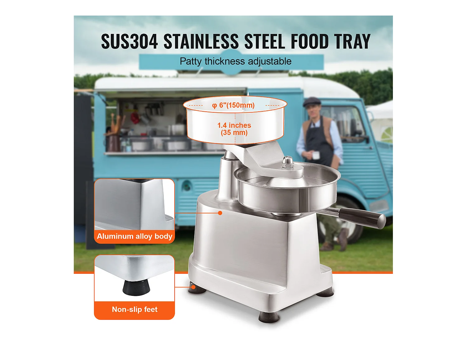 Presse à Hamburger SucceBuy Machine à Galettes de Hamburger 15cm, Presse Commerciale, Formage de Viande, Cuisine, 110 V, Acier Inoxydable/Argent