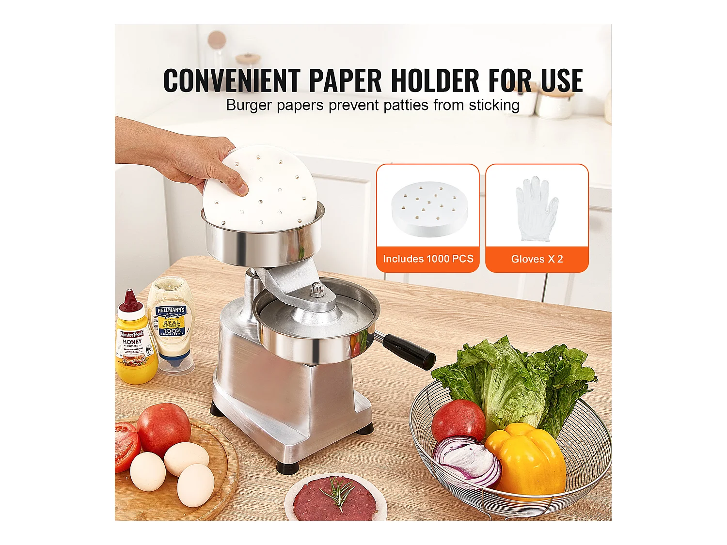 Presse à Hamburger SucceBuy Machine à Galettes de Hamburger 15cm, Presse Commerciale, Formage de Viande, Cuisine, 110 V, Acier Inoxydable/Argent
