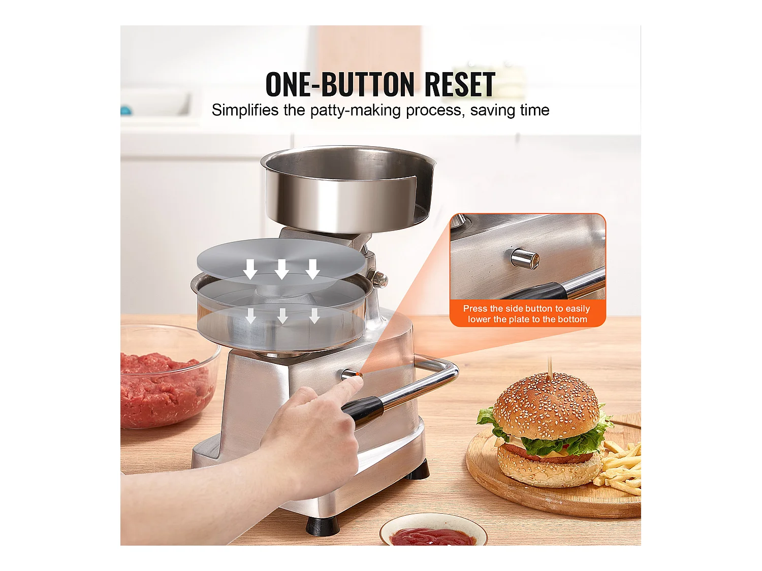 Presse à Hamburger SucceBuy Machine à Galettes de Hamburger 15cm, Presse Commerciale, Formage de Viande, Cuisine, 110 V, Acier Inoxydable/Argent