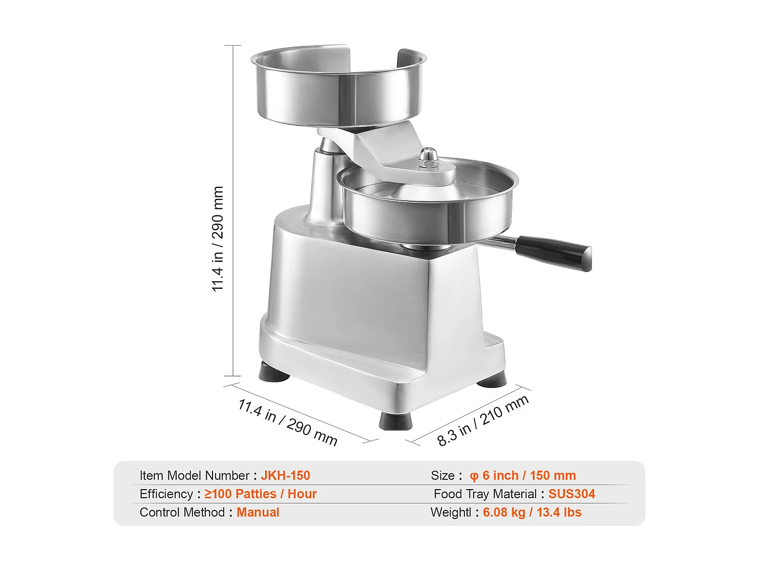 Pressa per Hamburger SucceBuy Macchina per Polpette da 15 cm Pressa Commerciale Formatura Carne Cucina 110 V Acciaio Inox/Argento