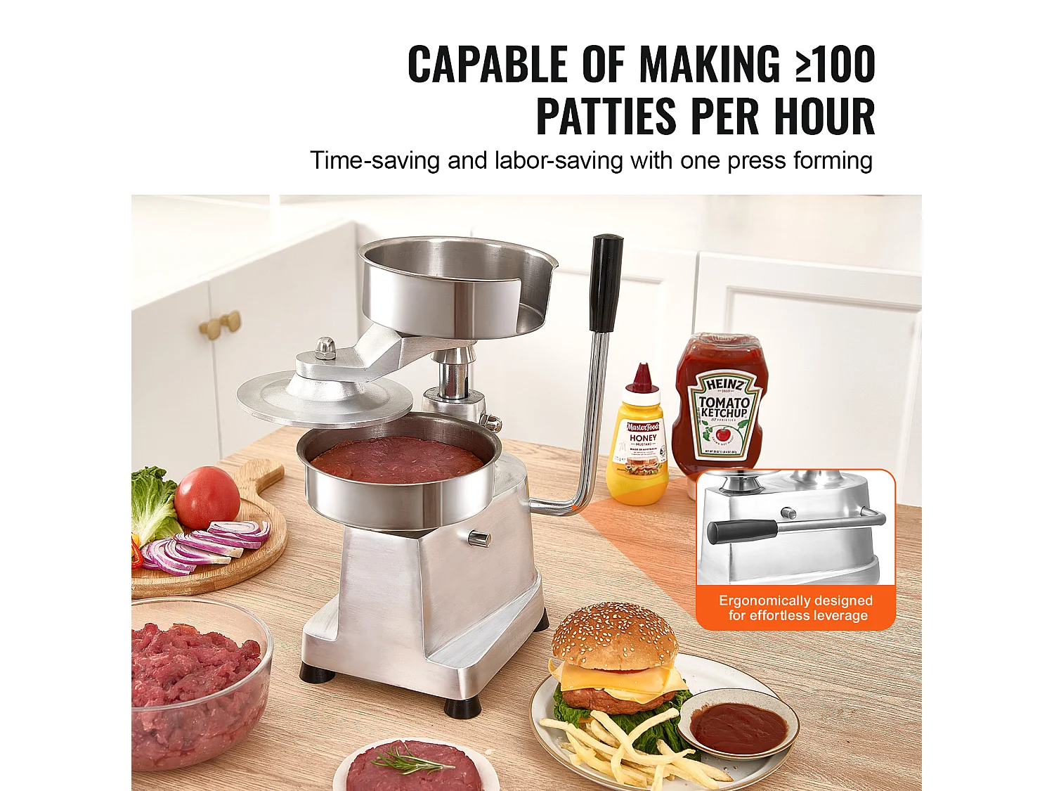 Pressa per Hamburger SucceBuy Macchina per Polpette da 15 cm Pressa Commerciale Formatura Carne Cucina 110 V Acciaio Inox/Argento